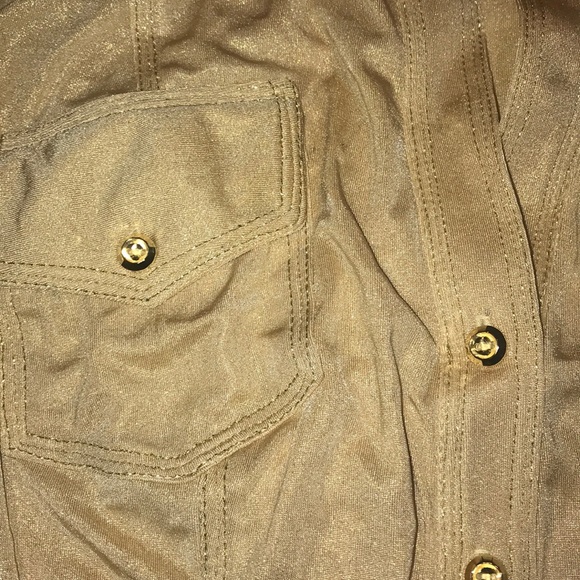 Gold metallic jersey stretch shirt gold top stitch - Picture 3 of 4